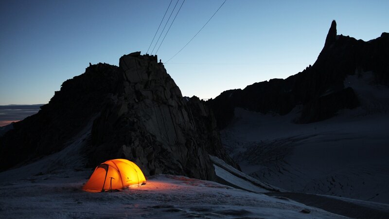 Tent at mountain base