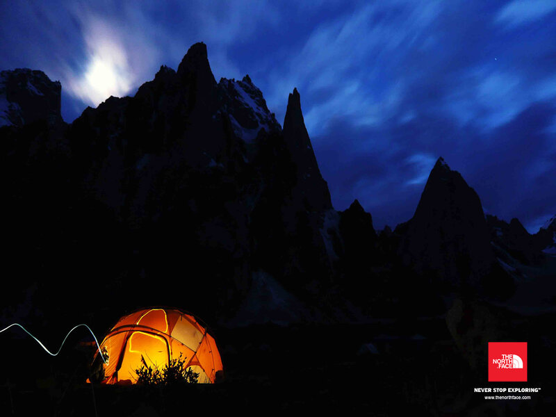 Tent at night in mountains