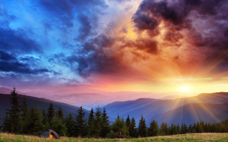 Tent in Mountain Forest