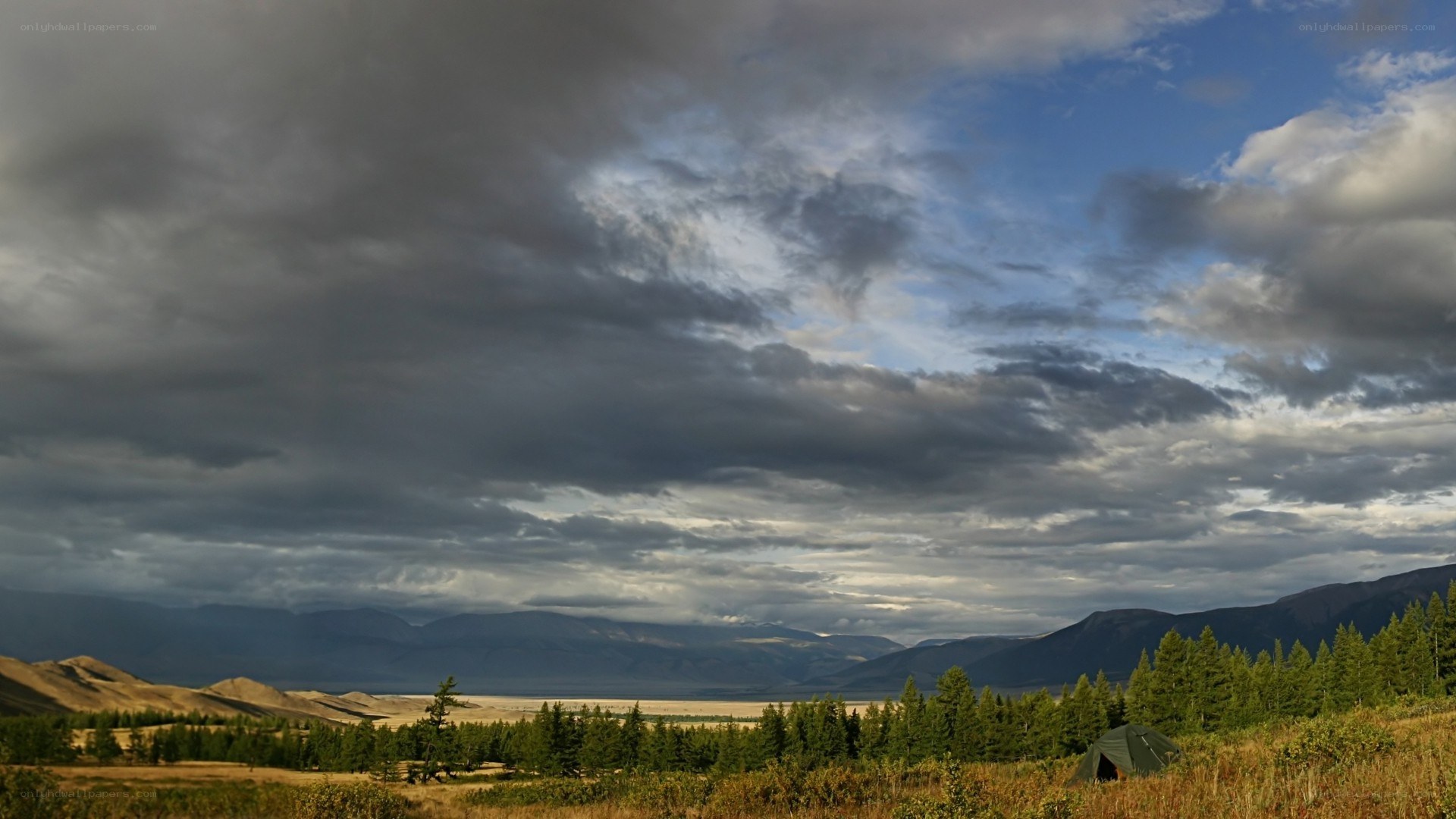 Tent in mountain valley
