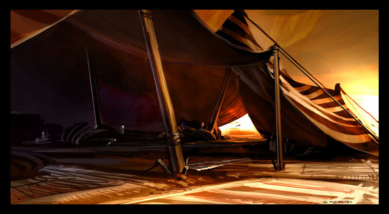 Tent Interior at Sunset
