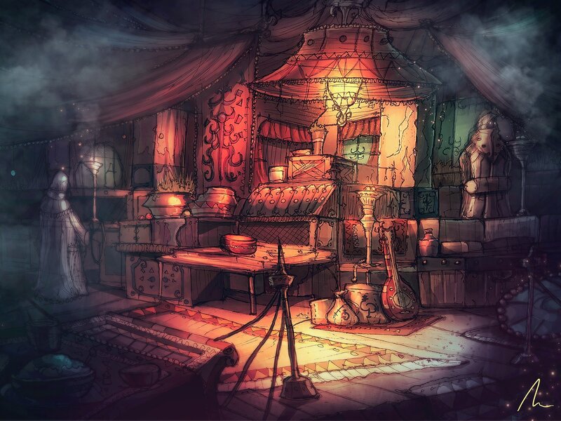 Tent Interior with Musicians