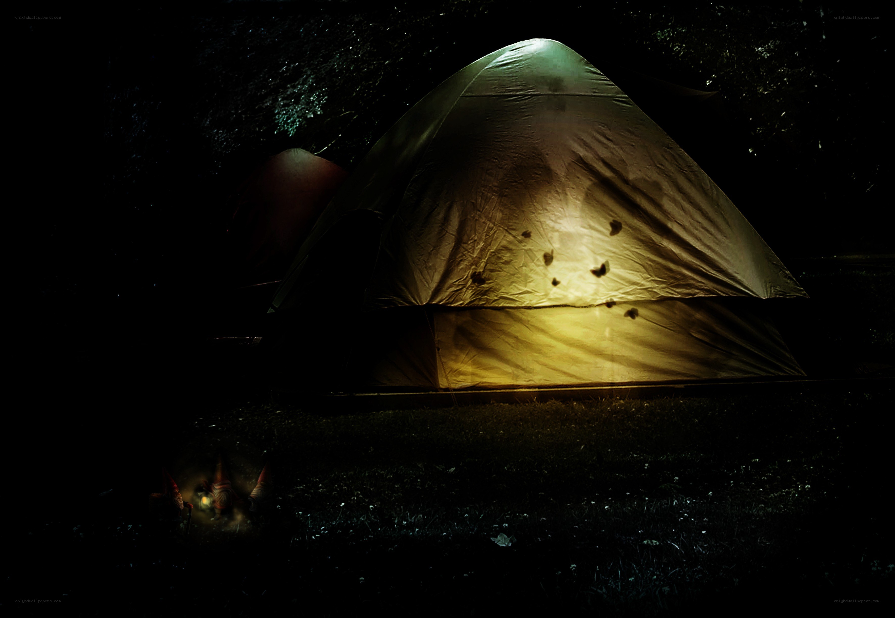 Tent lit from within at night
