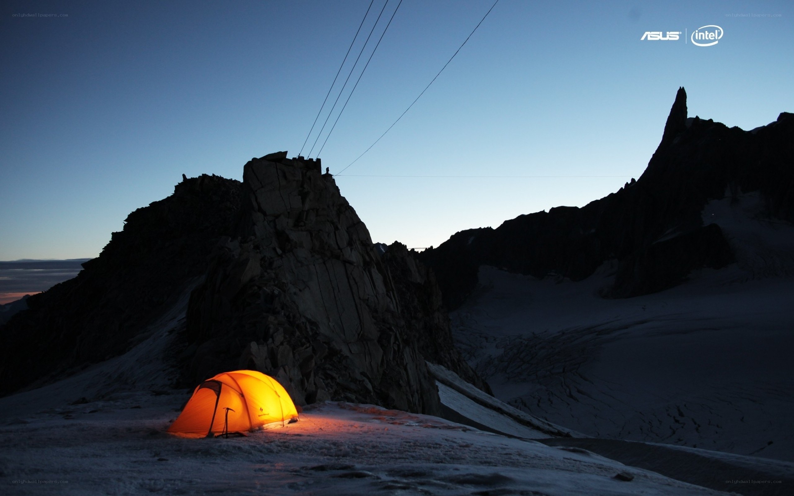 Tent on a snowy mountain