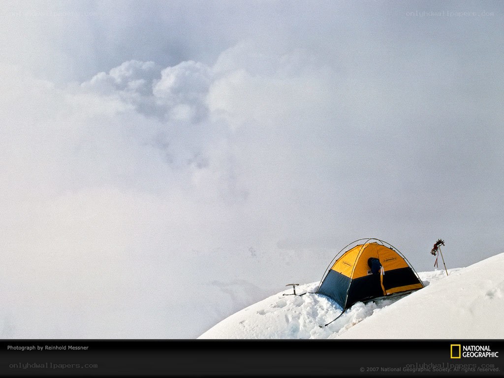 Tent on a snowy mountain