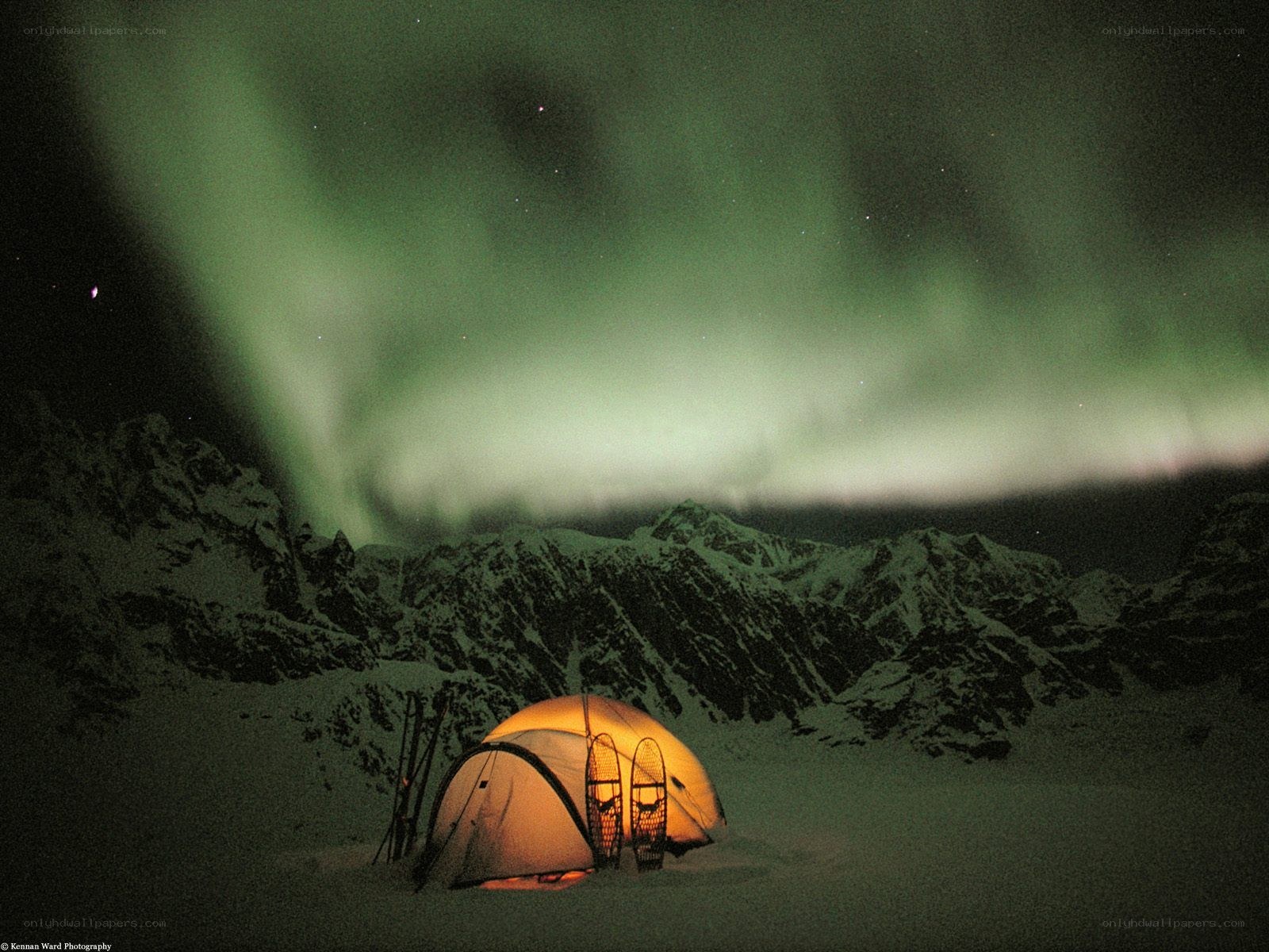 Tent under aurora borealis