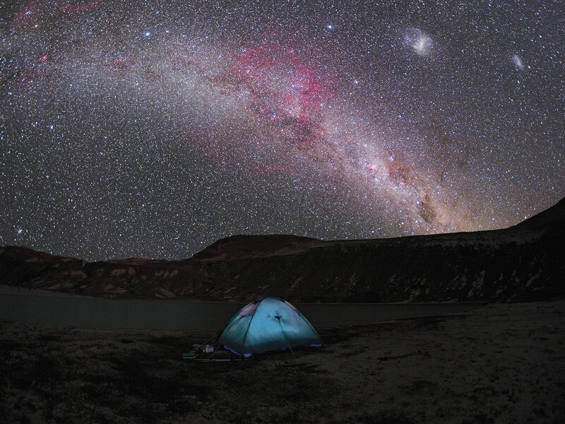 Tent under starry sky