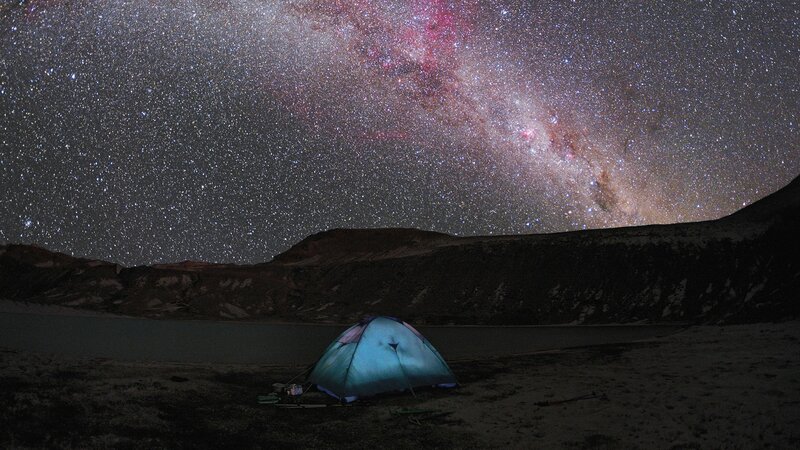 Tent under starry sky