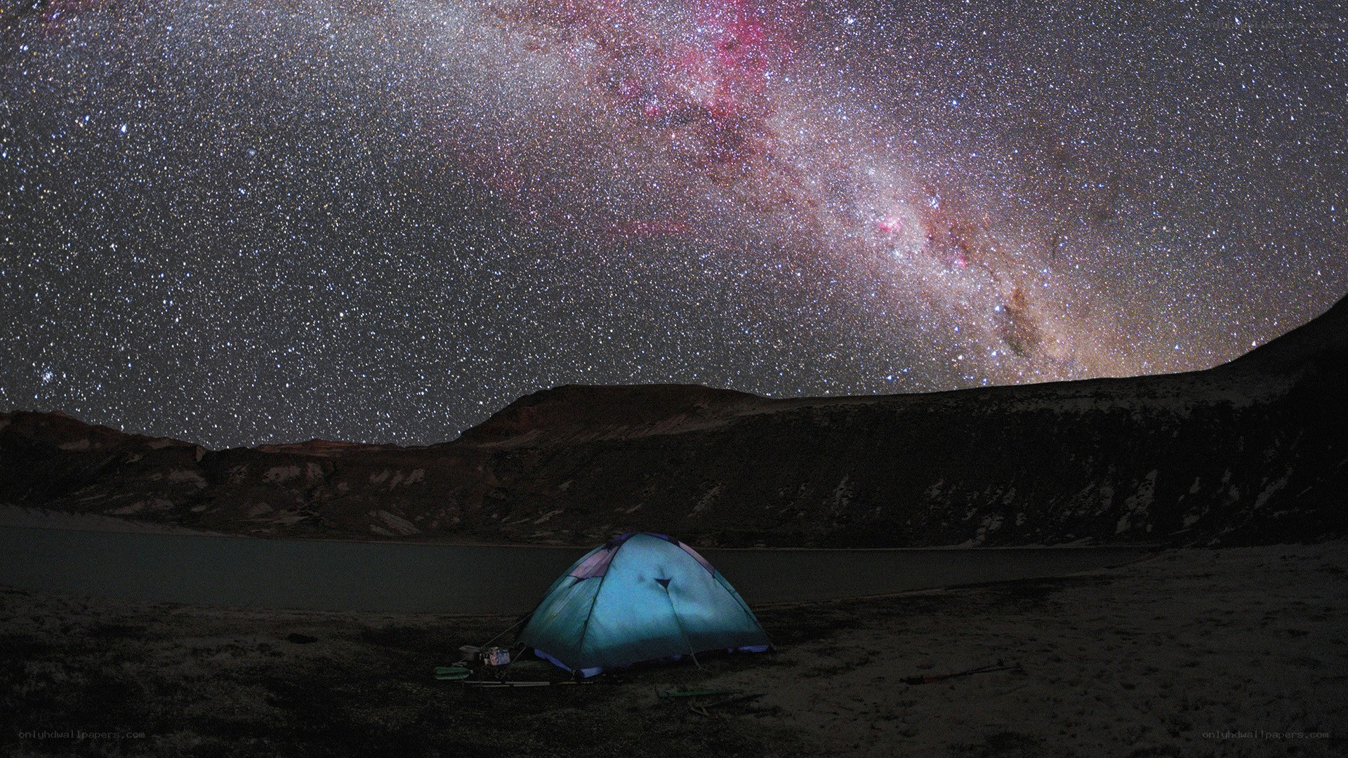 Tent under starry sky