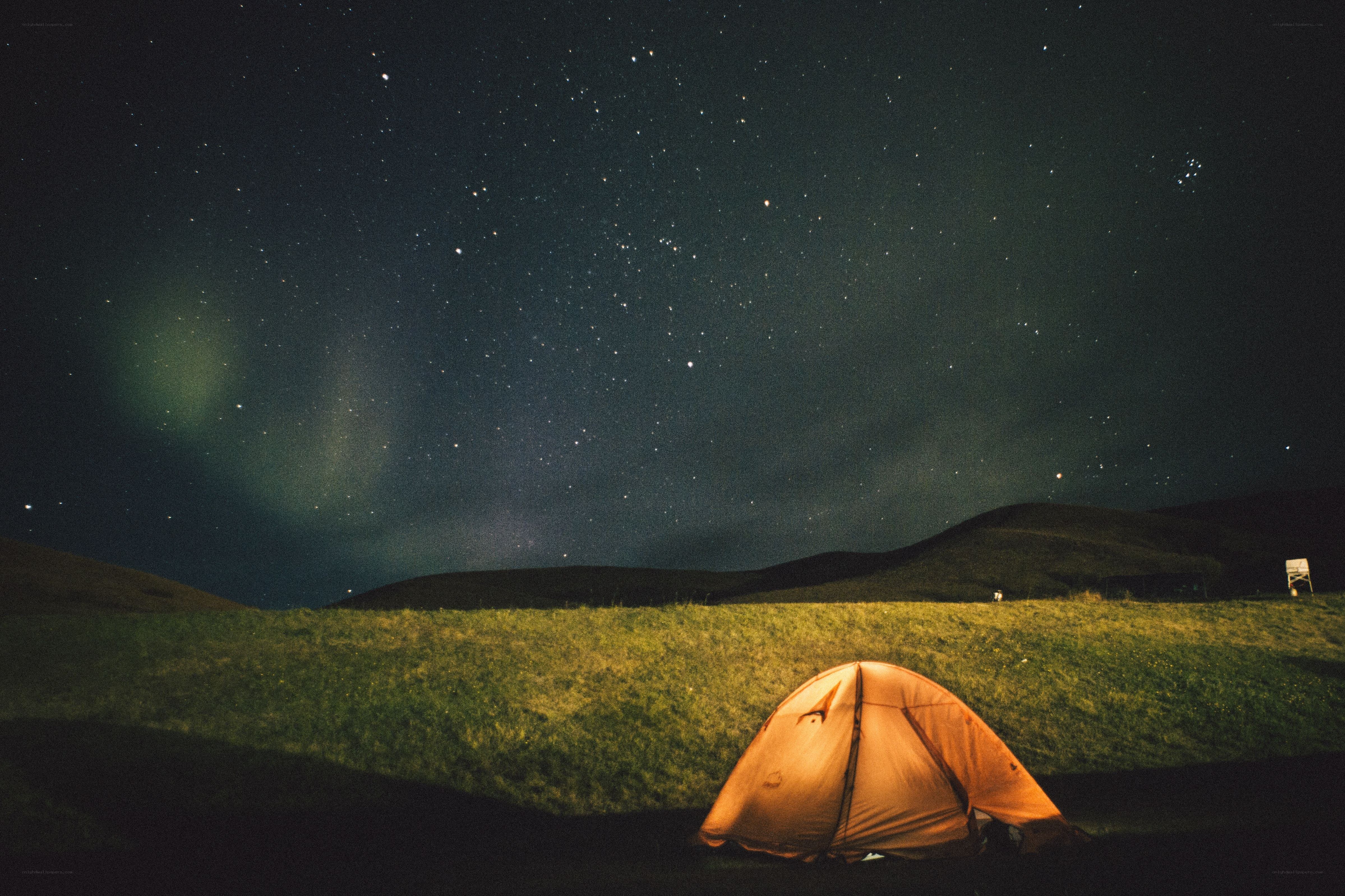 Tent under starry sky