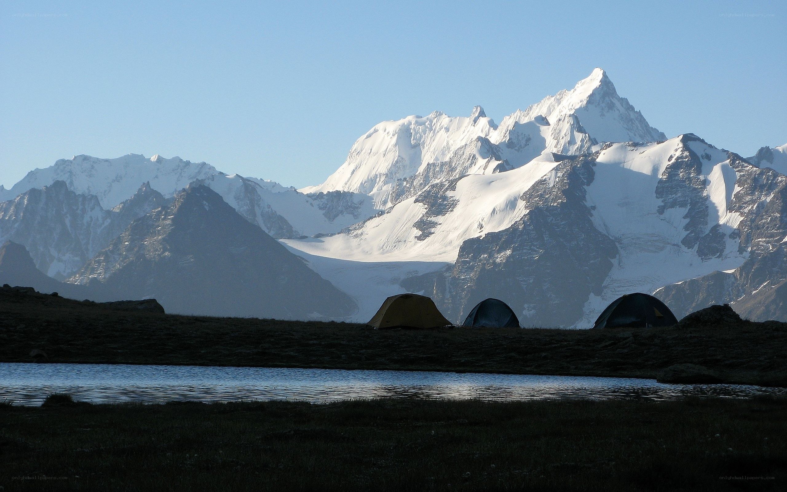 Tents at mountain lake