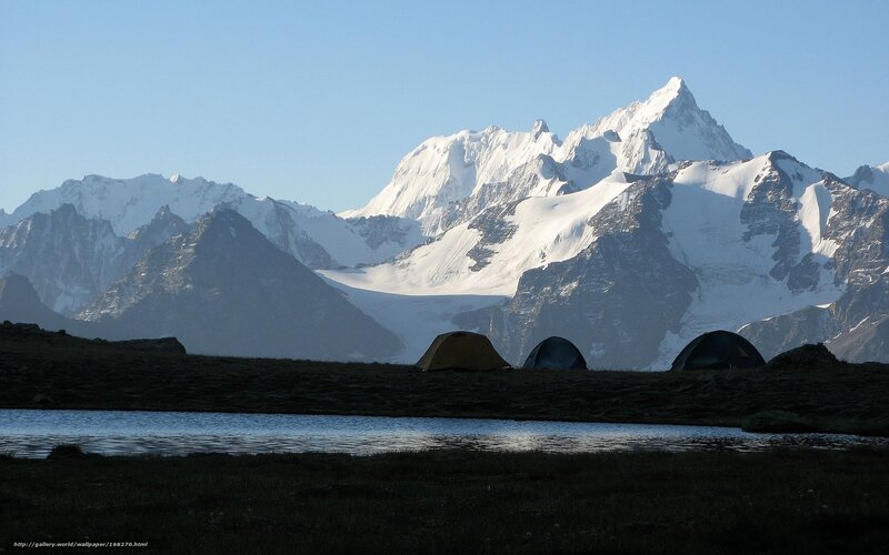 Tents at mountain lake