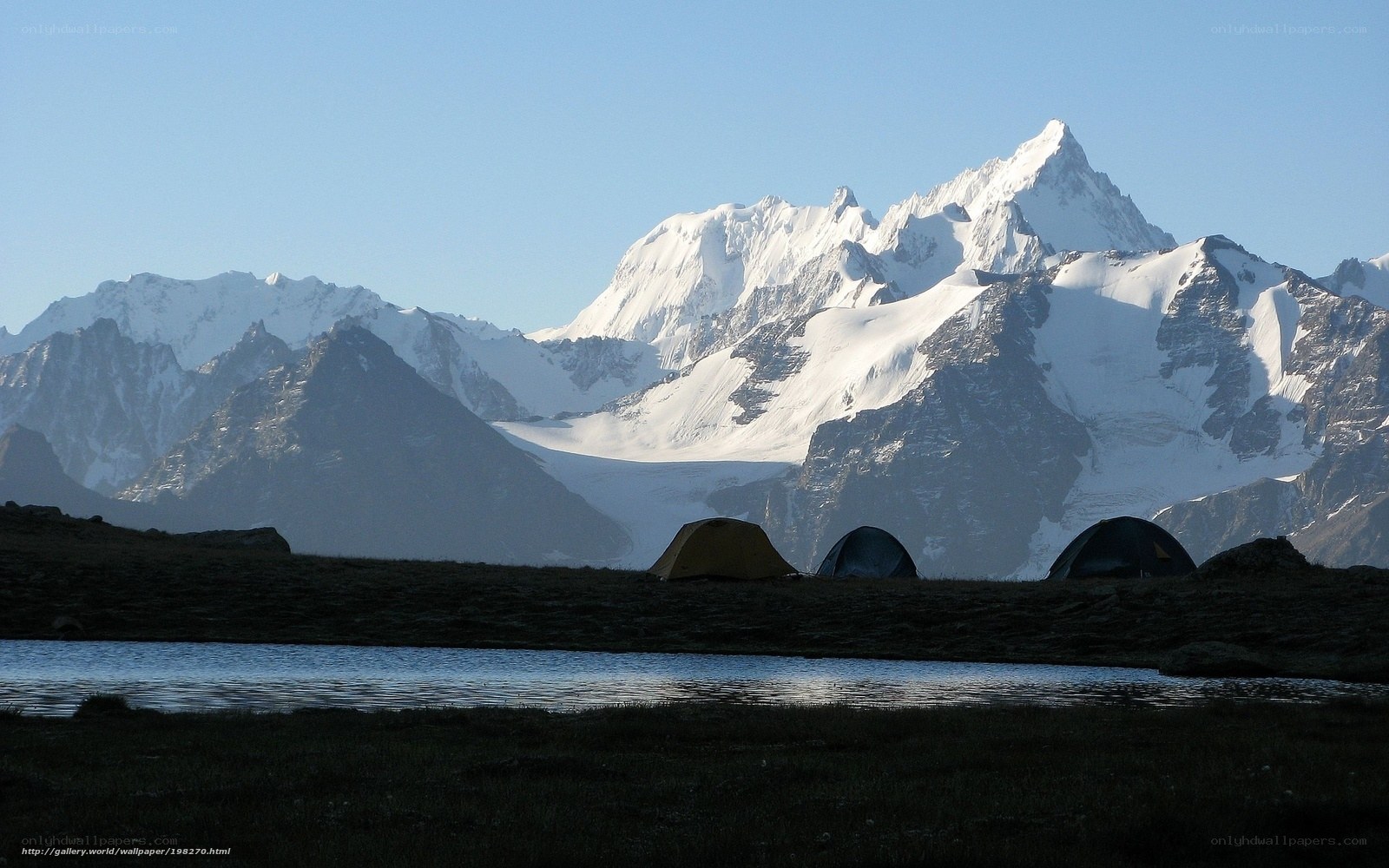 Tents at mountain lake