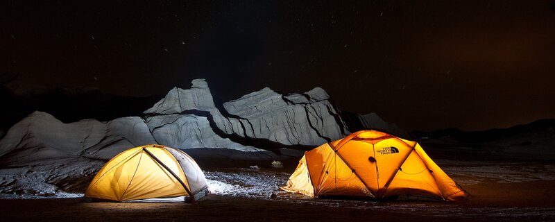 Tents at night in a desert