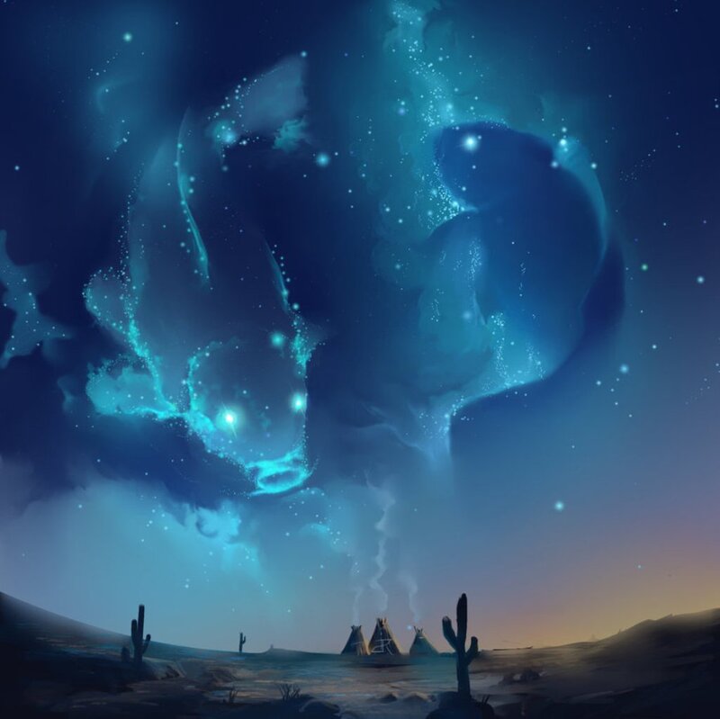 Tents in Desert under Nebula