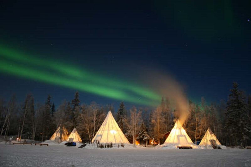 Tents under Aurora — Green, Serene, Night