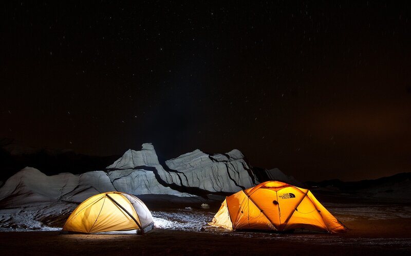 Tents under starry sky