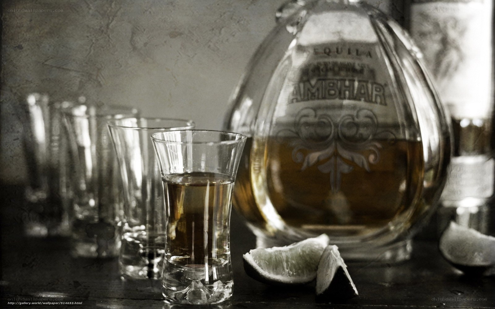 Tequila bottle and shot glasses