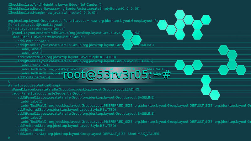 terminal with code and hexagons
