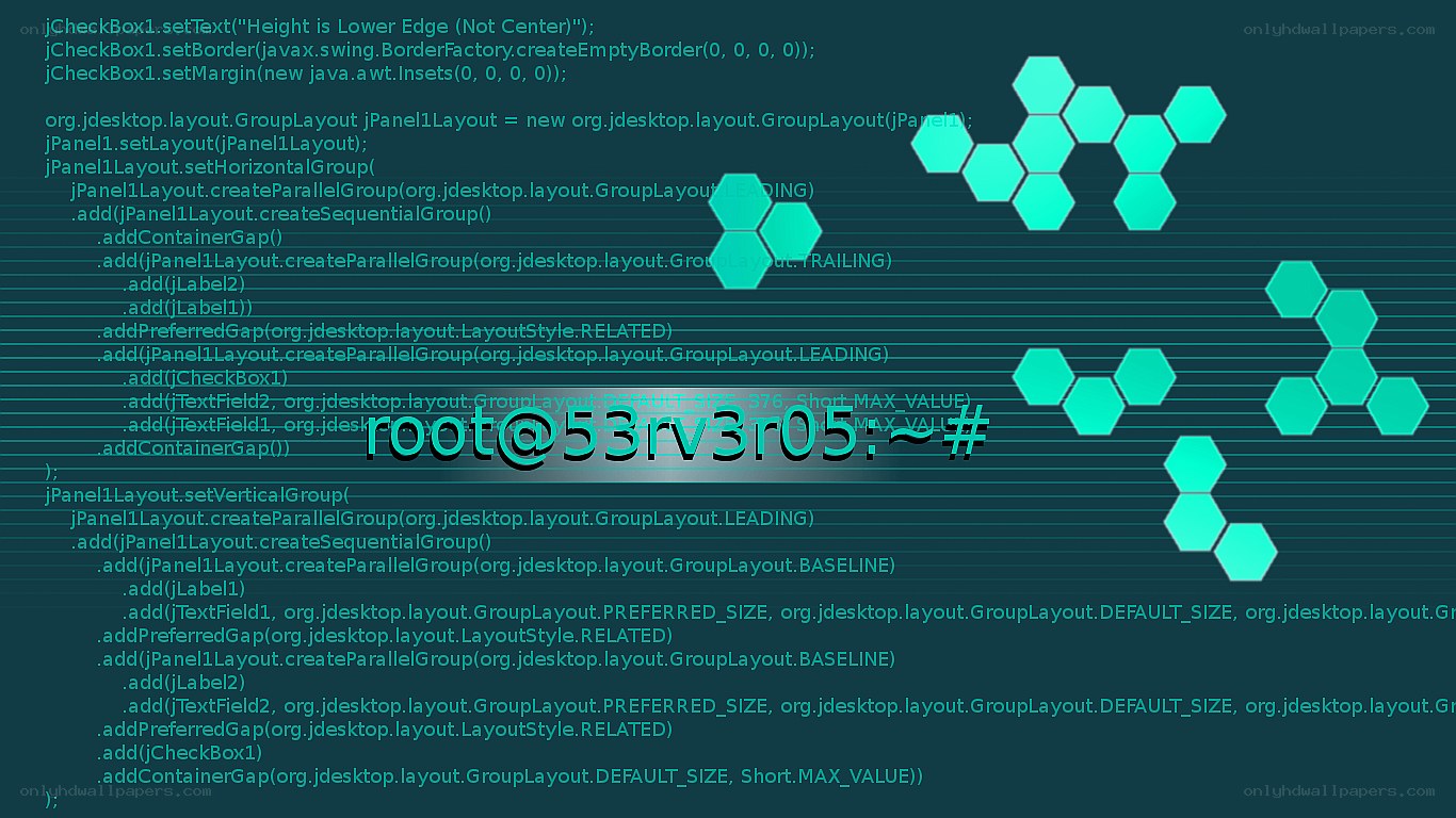 terminal with code and hexagons