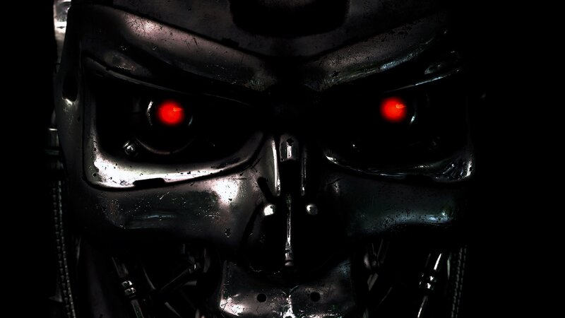 Terminator Endoskeleton — Black, Dark, Menacing, 3d Render, Robot, Red Eyes