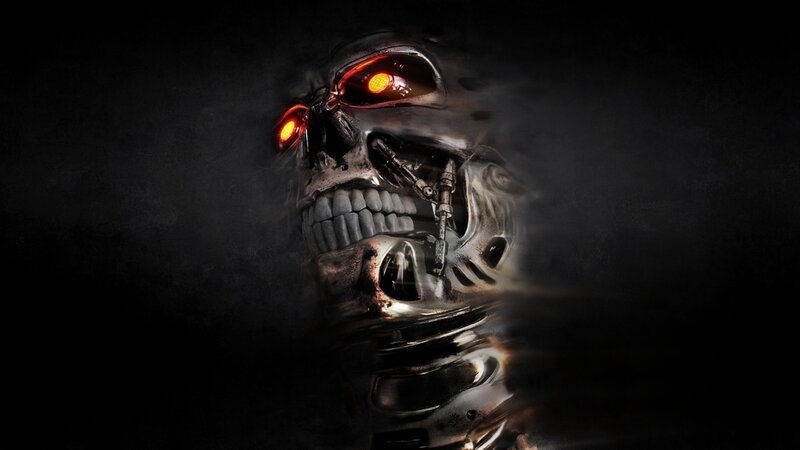 Terminator Endoskeleton — Black, Dark, Menacing, Digital Art, Skull