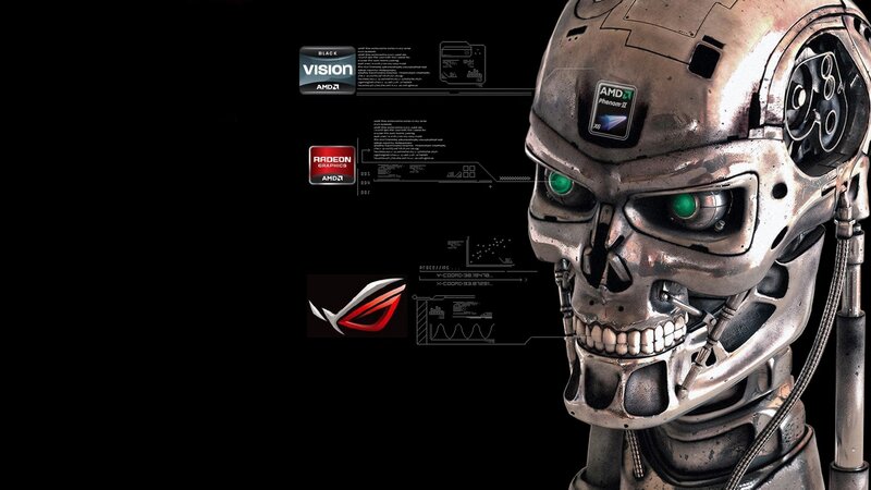 Terminator robot with AMD logos