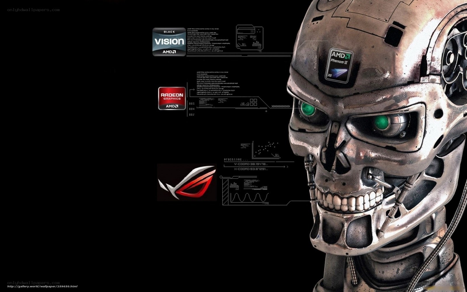 Terminator robot with tech logos