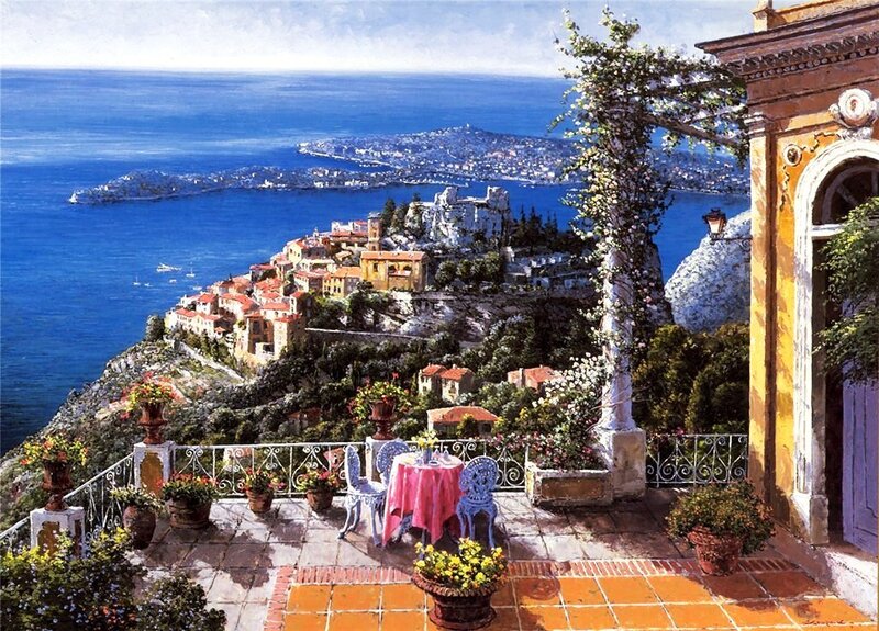 Terrace Overlooking Coastal Town