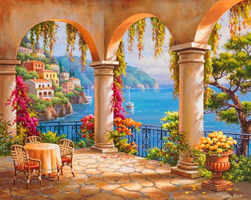Terrace Overlooking Coastal Village