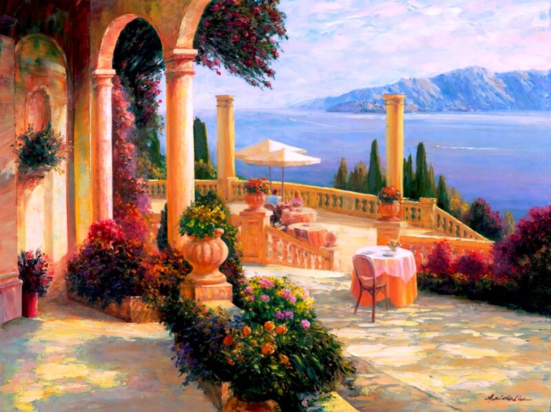 Terrace Overlooking Lake — Yellow