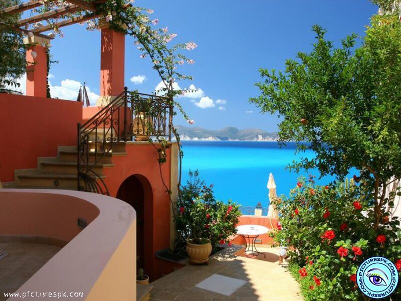 Terrace Overlooking Sea — Blue, Serene