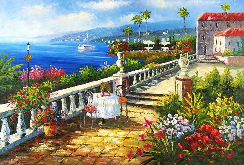 Terrace Overlooking the Sea — Blue