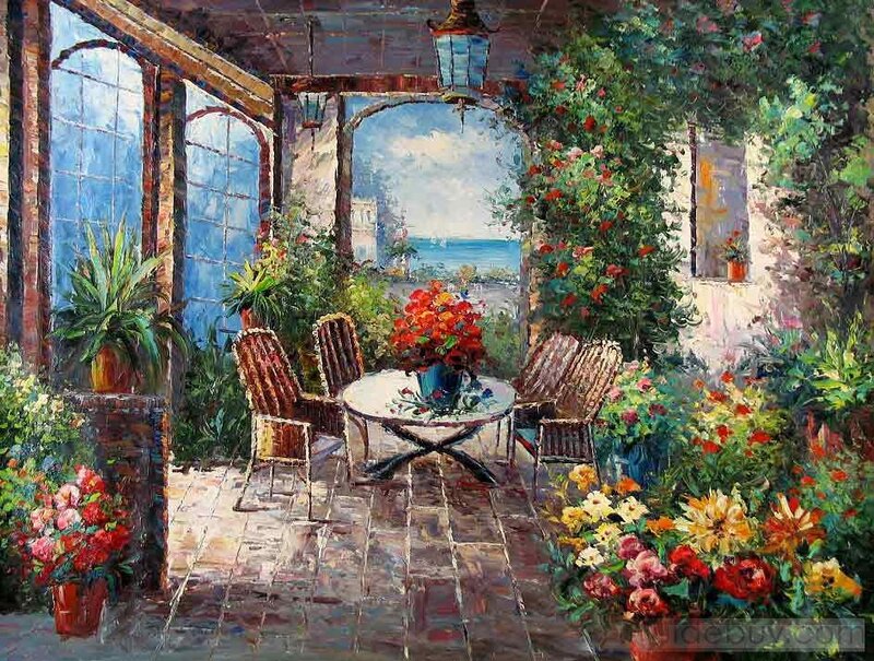Terrace with Flowers and Table