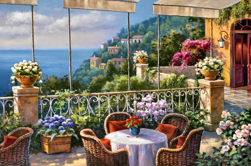 Terrace with Ocean View — Blue, Serene