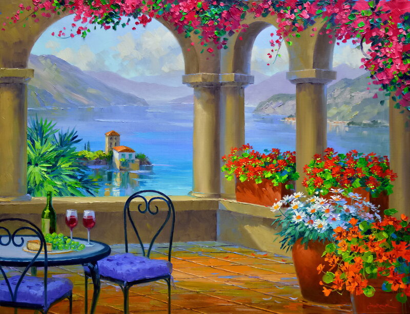 Terrace with Sea View — Blue, Serene