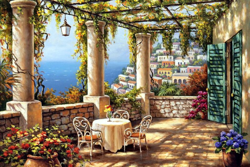 Terrace with Table and Chairs — Beige