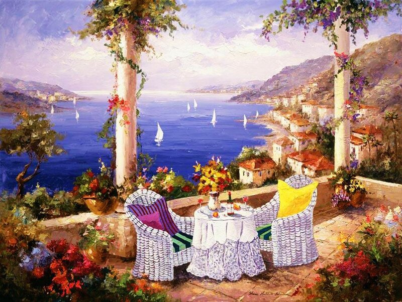 Terrace with Table and Chairs — Blue