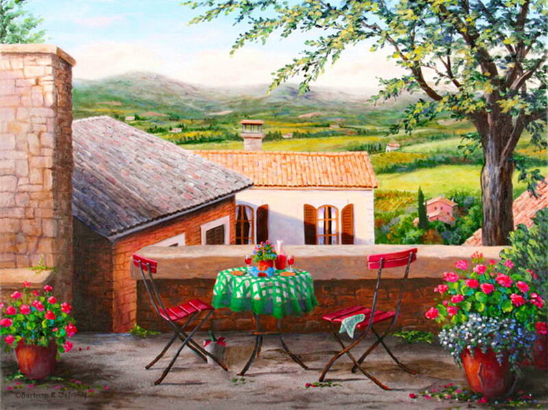 Terrace with Table and Chairs — Green