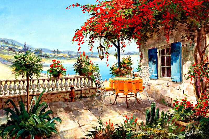 Terrace with Table and Flowers — Red