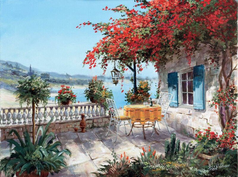 Terrace with Table and Flowers