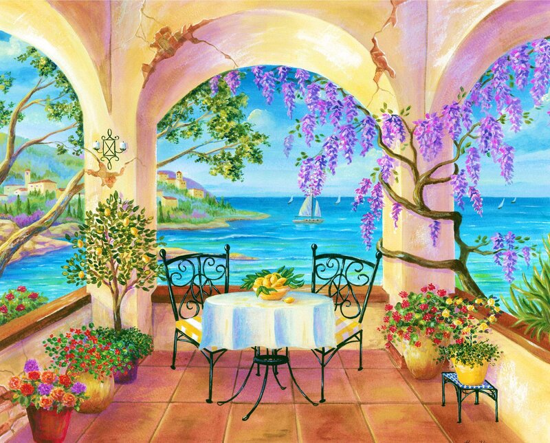 Terrace with Table and Sea View — Purple