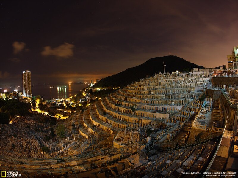Terraced Cemetery at Night