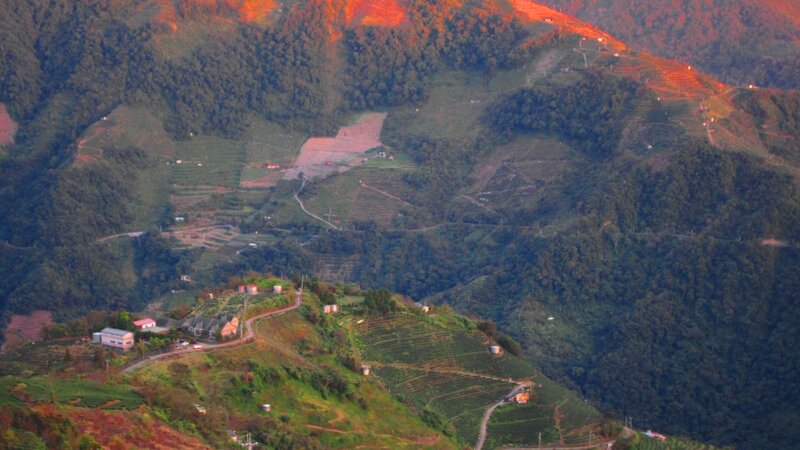 Terraced Hillsides at Sunset