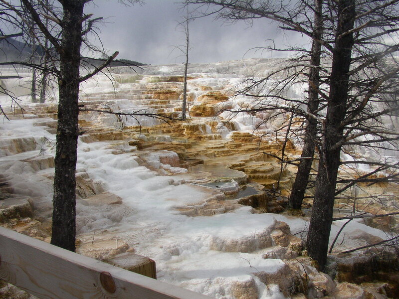 Terraced hot springs in winter