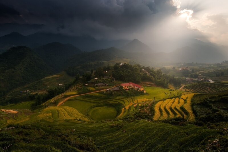 Terraced Rice Fields — Green, Dramatic, Morning, Photograph, Mountains