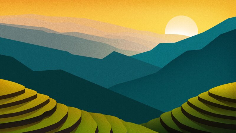 Terraced Rice Fields — Yellow, Serene, Sunset