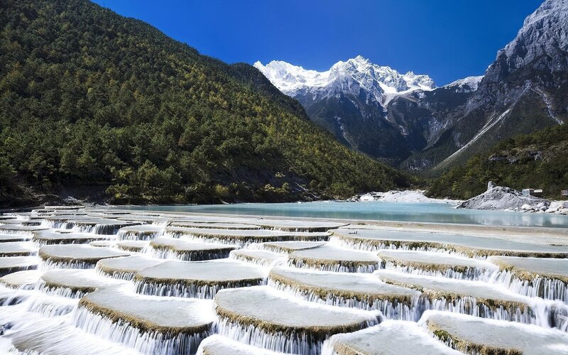 Terraced Waterfalls — Blue, Serene