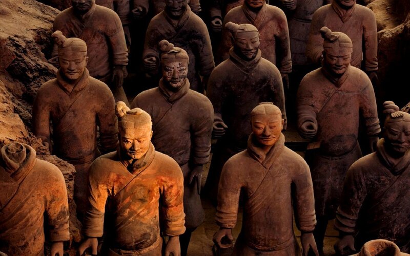 Terracotta Army Soldiers — Brown, Dramatic, Photograph, Statues