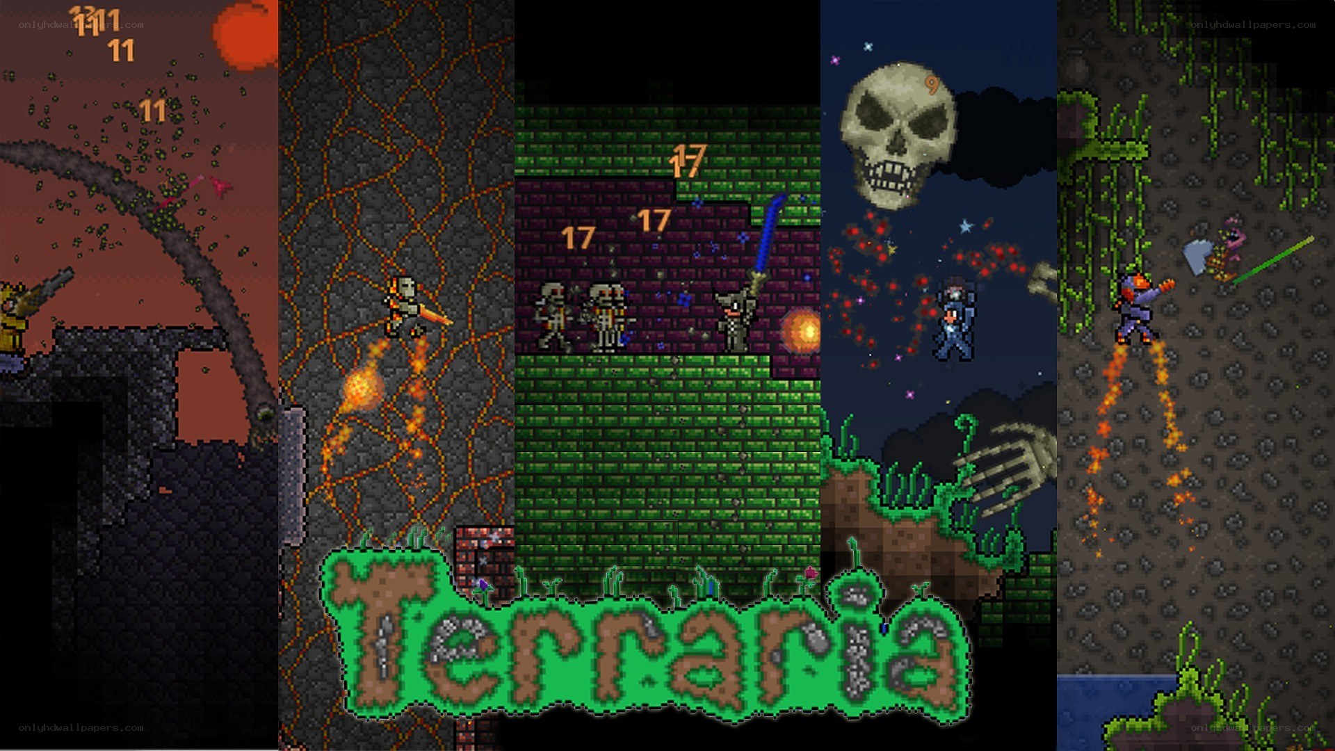Terraria game scenes collage